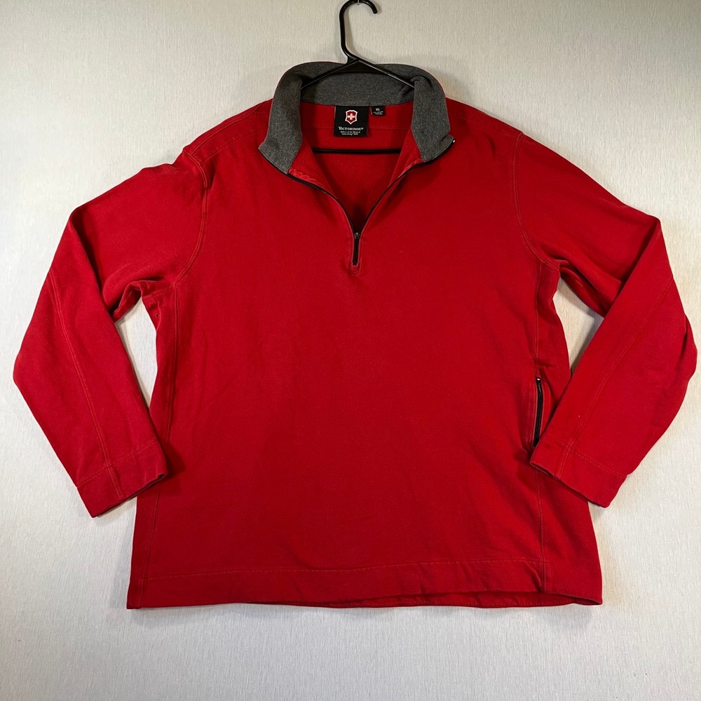 Victorinox Swiss Army Men XL Red 1/4 Zip Cotton Pullover Sweater Pocket Vented